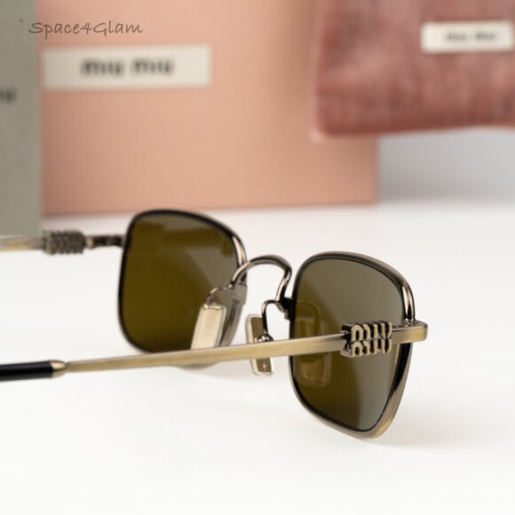 Miu Miu Women Sunglasses Old Gold Brown Rectangle MUA53S 26C09Z NEW AUTHENTIC main image 7